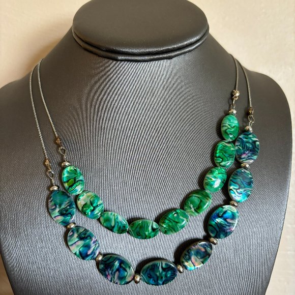 Teal Green Stone‎ And Faceted Beaded Fashion Necklace - Picture 1 of 7
